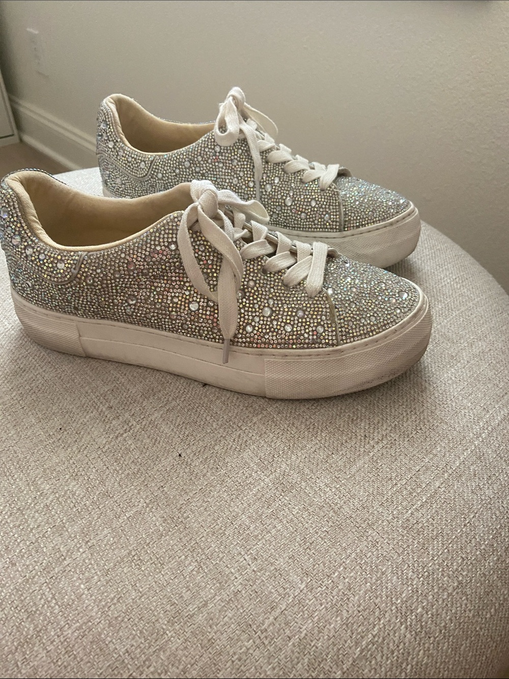 Betsey Johnson Crystal-Embellished Sneakers - Ivory with Iridescent Rhinestones - Picture 3 of 4